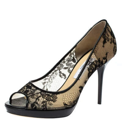 Zapatos de salón Jimmy Choo Luna para mujer negros de encaje punta abierta talla 39 Italia Foto 1 de 4