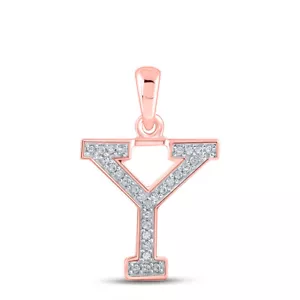 10K Rose Gold Womens Round Diamond Initial Y Letter Pendant 1/12 Cttw - Picture 1 of 2