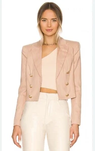 L'Agence Rosa & Gold Schimmer Gestreift Inez Cropped Leinenmischung Blazer Größe 6 Neu mit Etikett - Bild 1 von 9