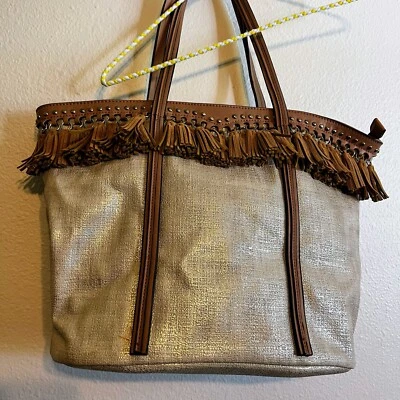 Sondra Roberts Cartera Cuadrada Bolso de Mano Decorativo Borla Tostado Dorado Marrón Boho Foto 1 de 4