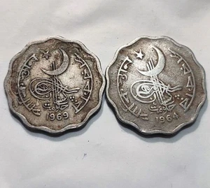 1964 & 1969 GOVERNMENT OF PAKISTAN 10 PAISA - 22 mm, 23 mm. - 2 OLD RARE COINS - Picture 1 of 3