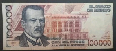 México 1988 100000 Pesos P94a Serie U UL112352. Foto 1 de 3