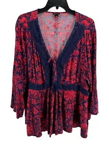 Blusa Babydoll Torrid Para Mujer Roja Azul Marino Con Cordones Gasa Arrugada Talla 3 - Imagen 1 de 4