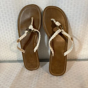 Ocean Minded Flip Flop Thong Sandal Slides Braided Leather Women’s Sz 10 White - Picture 1 of 10