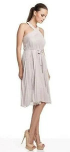 BCBG Maxazria Eloise Pleated Gause Cocktail Dress Light Stone 8 M MISSING BELT - Picture 1 of 15