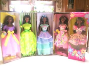 LOT (5) AFRICAN AMERICAN BARBIE DOLLS - AVON & RUSSELL STOVER CANDIES - NRFB
