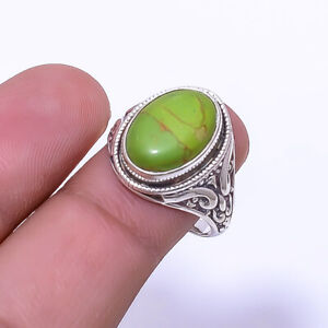 Copper Green Turquoise 925 Sterling Silver Bali Ring S.8 R_9293_215_13
