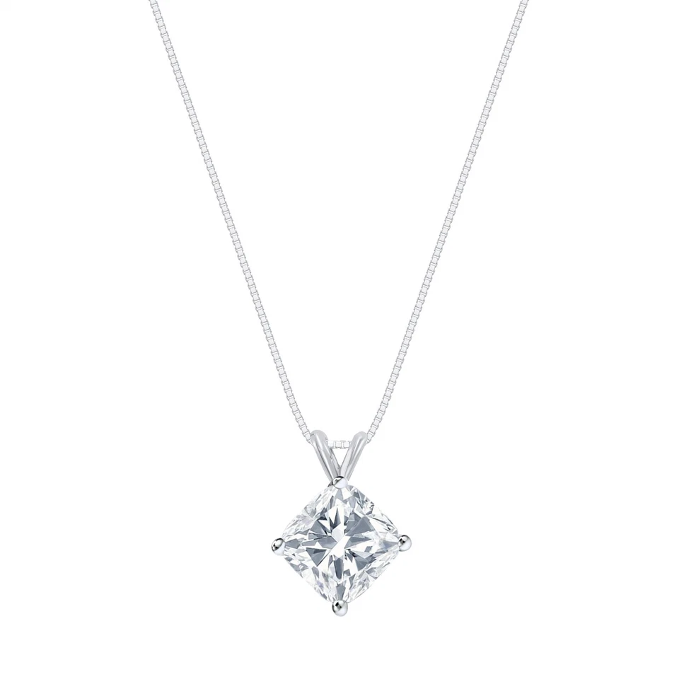 IGI E/VVS 1.5 Ct Turned Cushion Lab Created Grown Diamond Pendant 18K White Gold - Image 1 of 1
