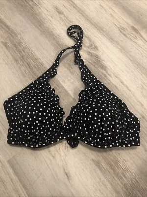 Bikini Top Traje de baño Victorias Secret negro a lunares triángulo acolchado 34D Foto 1 de 4