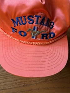 Ford Mustang Nissin 100% Nylon Orange/blue adjustable hat/cap, vintage - Picture 1 of 11