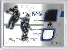 2001-02 SP Game Used PAUL KARIYA DUAL GAME USED JERSEY #34/100 DUCKS ALL-STAR!