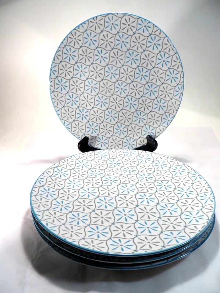 (4) Platos de cena Better Homes and Gardens 'PIERS' azul y gris ráfaga 10,5" Foto 1 de 4