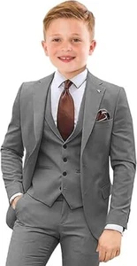 Boys Suit 3 Pcs Slim Fit Kids Tuxedo Suit Formal Wedding Outfit Blazer Vest Set - Picture 1 of 42