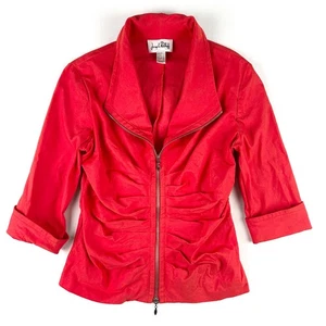 Joseph Ribkoff Ruched Jacket Womens Sz 14 Red Zip Up 3/4 Sleeve Slim Fit Stretch - Picture 1 of 9