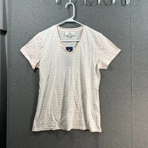 T-shirt Laurie in feltro a righe a contrasto con scollo a V rosa tenue, piccola - Foto 1 di 8