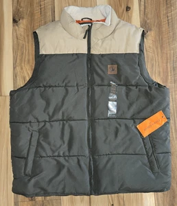 Field & Stream Puffer Vest Mens Olive Green & Tan Size XL Full Zip NWT - Picture 1 of 9