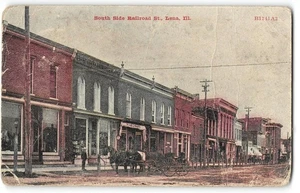 Railroad Street Scene LENA, IL Stephenson County 1909 rara cartolina antica - Foto 1 di 2