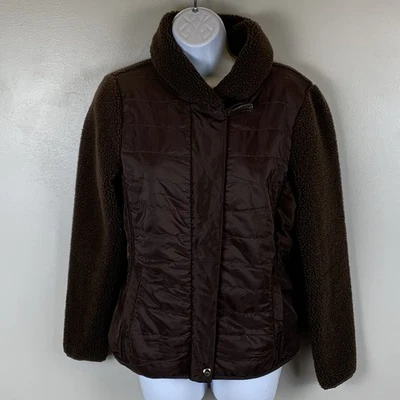 Chaqueta polar Lauren Ralph Lauren Sherpa para mujer pequeña marrón cremallera completa acolchada Foto 1 de 4