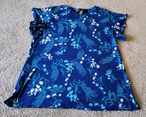 Liz Claiborne Pullover Oberteil Large kurze Flatterärmel blau Blumenmuster   - Bild 1 von 11