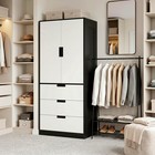 2 Door Wardrobe Modern Wardrobe with 3 Drawer and Hanging Rod for Bedroom Black