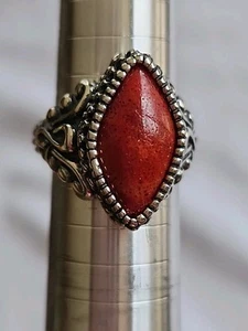 Vintage Sterling Silber 925 chinesische rote Koralle filigran Ring Gr. 7 (70) - Bild 1 von 11