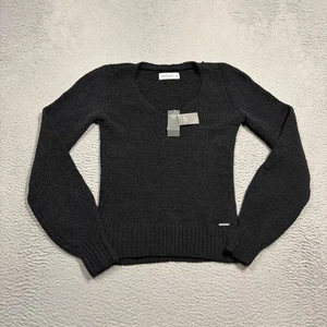 Abercrombie & Fitch Pullover Damen XS schwarz gerippt V-Ausschnitt Strick Stretch tailliert - Bild 1 von 9