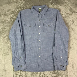 Stio Ashton Chambray blau Perlen Druckknopf Western Outdoor Freizeithemd Herren Large - Bild 1 von 6