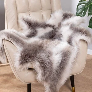 Soft Fur Reindeer Hide Area Rug Fluffy Faux Fur Carpet 3ft x 3ft Grey - Picture 1 of 7
