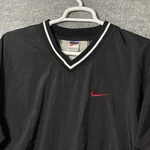 VTG 90's Nike Back Center Swoosh Lined Pullover Black Windbreaker Size Youth XL - Picture 1 of 8