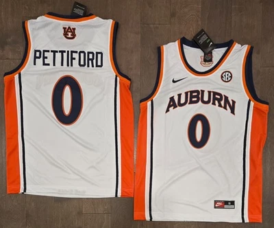 МОЛОДЕЖНАЯ белая баскетбольная футболка Auburn Tigers No0 Tahaad Pettiford с нашивками SEC новая с ценниками - Изображение 1 из 4