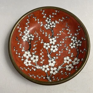 Vintage Japanese Porcelain Ware Bowl 4” Cherry Tree Blossom Red Encased Painted - Picture 1 of 8
