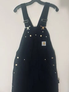 Carhartt Men's Duck Bib Unlined Overalls Workwear Black 32x34 R01 BLK Dble Knees - Picture 1 of 19