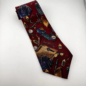 Corbata Woodward 100 % seda médico medicina roja borgoña - Imagen 1 de 3