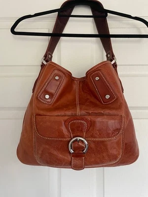 Bolso de Hombro Francesco Biasia Borde de Cuero - Tela Estampada Marrón y Crema Foto 1 de 4