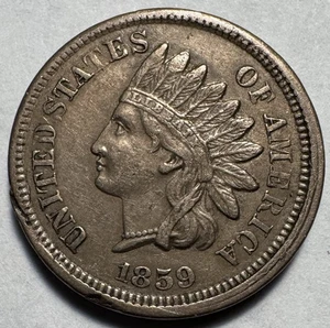 Moneda de centavo cabeza india 1859 tipo cobre-níquel - Imagen 1 de 2