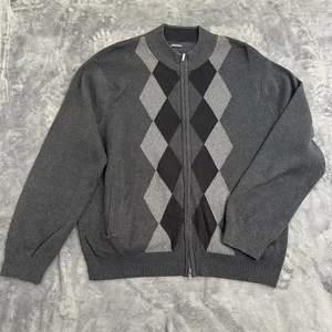 Consensus Argyle Men's Cardigan Zip Up Sweater  XXL Gray Grandpacore Pockets - Picture 1 of 10