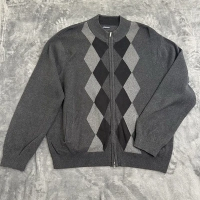 Consensus Argyle Men's Cardigan Zip Up Sweater  XXL Gray Grandpacore Pockets - Image 1 of 4