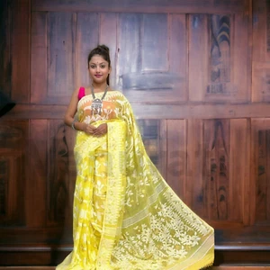 Authentic Dhakai Jamdani Saree Floral Work  Soft and Comfortable Handloom Saree - Picture 1 of 21