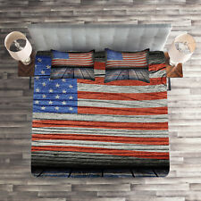 America Quilted Coverlet & Pillow Shams Set, Patriotic National Flag Print