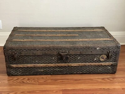 Goyard Steamer Chevron Canvas Cabin Trunk Antique Luggage Like Louis Vuitton - Image 1 of 4