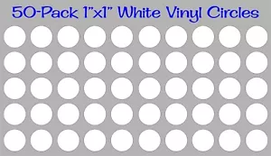 50er-Packung - 1"x1" runde weiße Vinyl-Aufkleber/Aufkleber Kreise Tupfen gestanzt - Bild 1 von 1