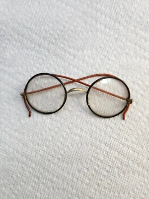 Anteojos Windsor antiguos tamaño infantil STOCO redondos borde negro alambre dorado unisex Foto 1 de 2