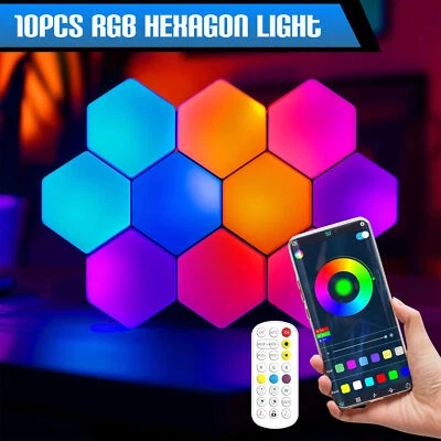 10 Piezas Paneles de Luz Hexagonales RGB Luces de Pared LED, Luces Modulares Inteligentes para Juegos A Foto 1 de 4