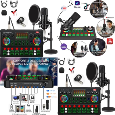 Podcast Mixer Equipment Microphone Bundle Kit Studio Audio Recording Condenser - Image 1 of 4