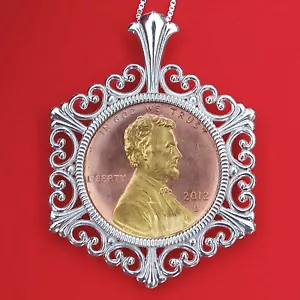 2012 Lincoln Shield Cent 24K Gold Plated Coin 925 Sterling Silver Necklace NEW - Picture 1 of 7