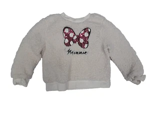 Disney Minnie Mouse Sequin Sweater Top White Plush Girls Size 5 - Picture 1 of 2