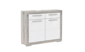 Schuhschrank Aubert 2 Sandeiche weiß Hochglanz 119x97x37cm Schuhkommode Flur - Bild 1 von 5