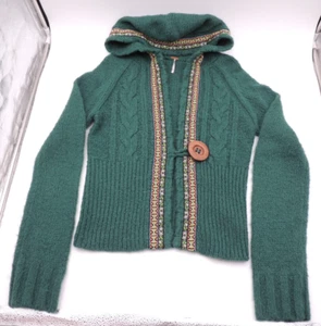 Cárdigan Suéter Free People BOHO Verde Botón Cable Tejido Capucha Lana/Acrílico LRG - Imagen 1 de 24