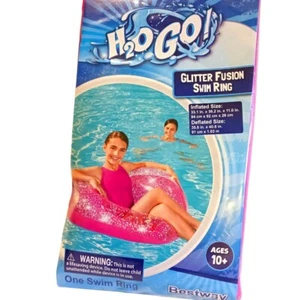 Bestway Glitter Swim Ring Inflatable Pool Float Tube Pink Heart Sparkle 31"x36" - Picture 1 of 12