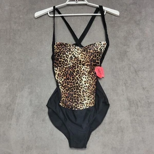 Costume da bagno Coral Tropics pezzo unico donna 3X nero marrone ghepardo stampa animalier nuovo - Foto 1 di 13